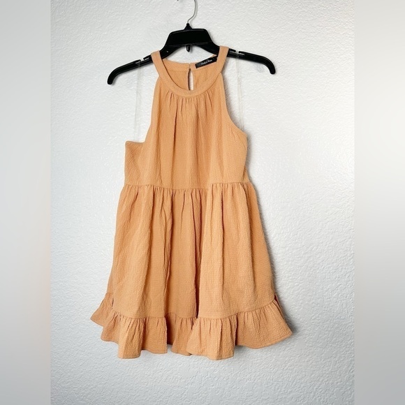 Doe & Rae Womens Halter Neck Trapeze Sleeveless Blouse Ruffled in Orange - Picture 1 of 3